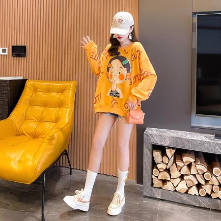 FA46563# 新款秋韩版宽松中长款卫衣女