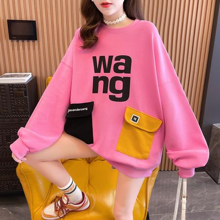 FA46564# 珠地新款韩版撞色口袋卫衣女