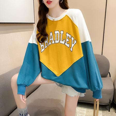 FA46567# 秋季新款韩版宽松撞色拼接薄款卫衣女