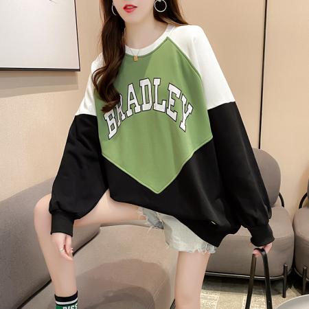 FA46567# 秋季新款韩版宽松撞色拼接薄款卫衣女