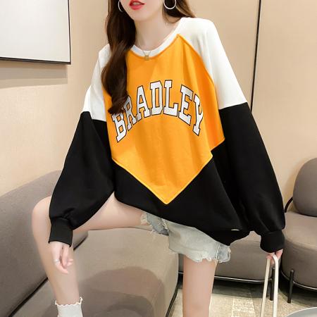 FA46567# 秋季新款韩版宽松撞色拼接薄款卫衣女