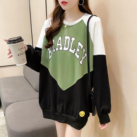 FA46567# 秋季新款韩版宽松撞色拼接薄款卫衣女