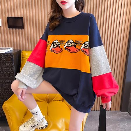 FA46569# 新款韩版刺绣撞色拼接卫衣女