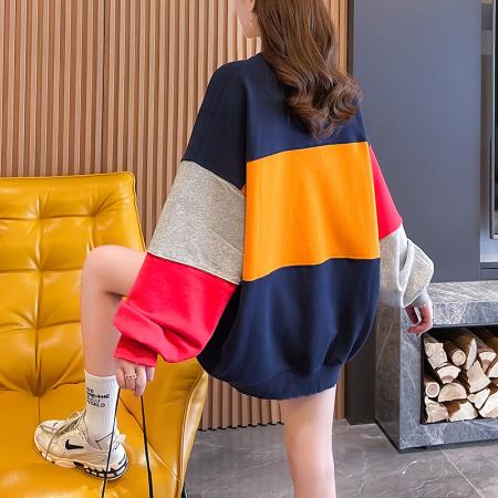 FA46569# 新款韩版刺绣撞色拼接卫衣女