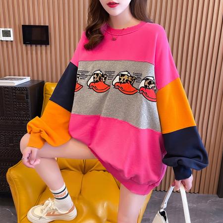 FA46569# 新款韩版刺绣撞色拼接卫衣女