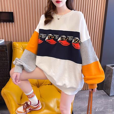 FA46569# 新款韩版刺绣撞色拼接卫衣女