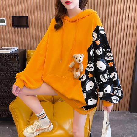 FA46570# 秋韩版连帽宽松中长款卫衣女