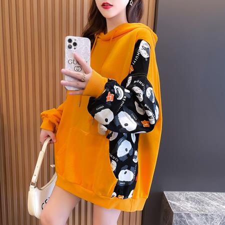 FA46570# 秋韩版连帽宽松中长款卫衣女