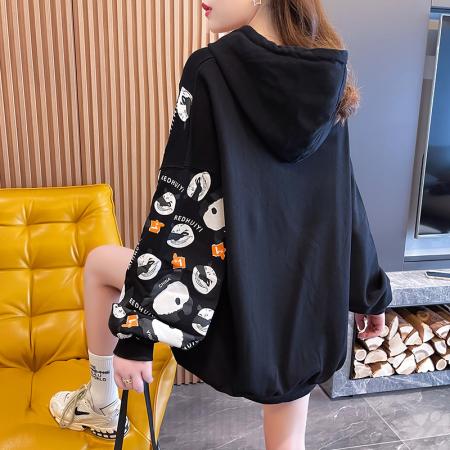 FA46570# 秋韩版连帽宽松中长款卫衣女