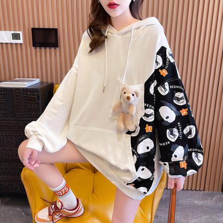 FA46570# 秋韩版连帽宽松中长款卫衣女