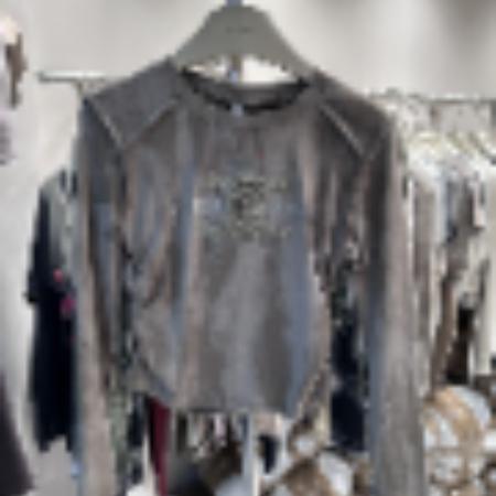 FA46573# 德绒螺纹/重工刺绣长袖t恤女晕染工艺短款打底衫