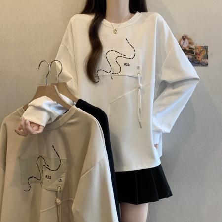 FA46578# 大码女装遮肚子不规则宽松长袖卫衣女秋冬胖妹妹显瘦开叉别致上衣