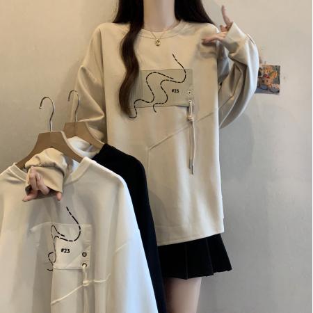 FA46578# 大码女装遮肚子不规则宽松长袖卫衣女秋冬胖妹妹显瘦开叉别致上衣