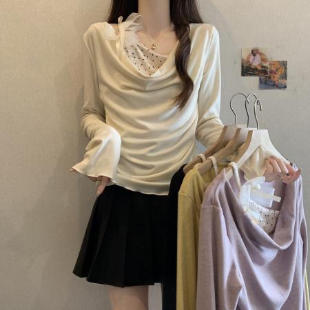 FA46579# 黄色长袖T恤女新款韩系早秋流行穿搭大码胖mm正肩巨好看上衣