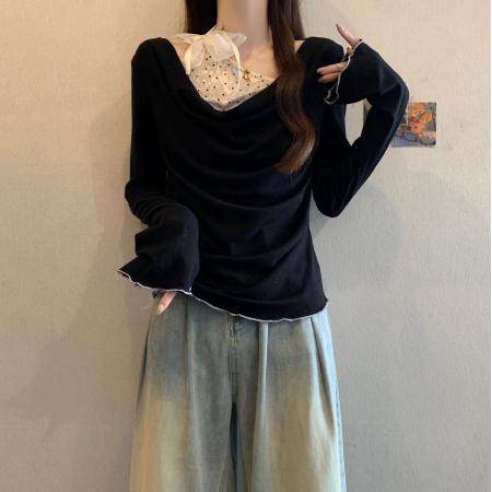 FA46579# 黄色长袖T恤女新款韩系早秋流行穿搭大码胖mm正肩巨好看上衣