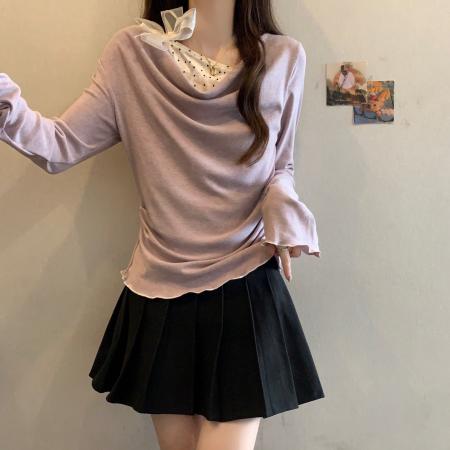 FA46579# 黄色长袖T恤女新款韩系早秋流行穿搭大码胖mm正肩巨好看上衣