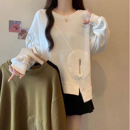 FA46583# 不规则开叉卫衣女新款早秋大码微胖mm设计感宽松韩系chic上衣