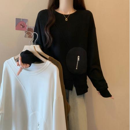 FA46583# 不规则开叉卫衣女新款早秋大码微胖mm设计感宽松韩系chic上衣