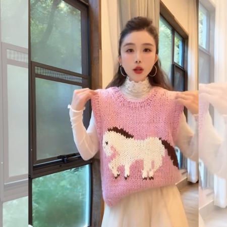 FA46587# 时尚洋气无袖针织马甲背心女秋冬新款独特慵懒宽松显瘦百搭上衣潮