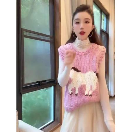 FA46587# 时尚洋气无袖针织马甲背心女秋冬新款独特慵懒宽松显瘦百搭上衣潮