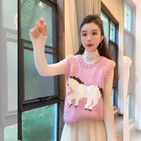 FA46587# 时尚洋气无袖针织马甲背心女秋冬新款独特慵懒宽松显瘦百搭上衣潮