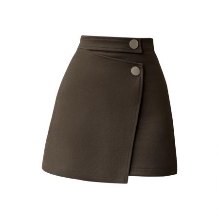 FA46590# 秋冬新款钉扣设计感不规则半身裙遮胯毛呢A字裙显瘦包臂裙子