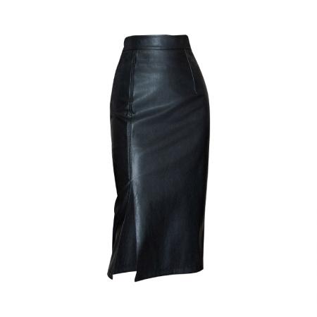 FA46593# 秋冬新款时尚性感前开叉长裙PU皮裙包臀裙网红OL职业裙半身裙