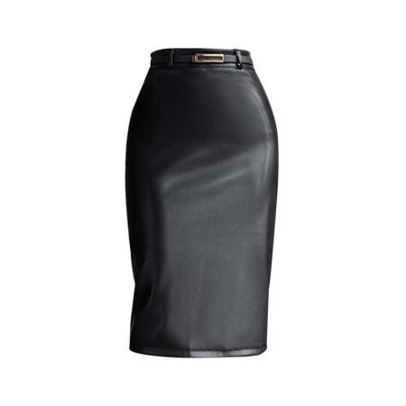 FA46594# 秋季新款弹力皮裙半身裙女包臀裙一步裙显瘦黑色中裙大码气质