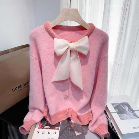 FA46597# 小香风蝴蝶结毛衣外套女秋冬新款特别漂亮显白针织开衫上衣