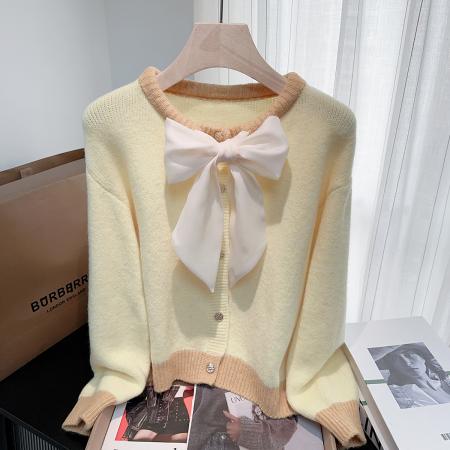 FA46597# 小香风蝴蝶结毛衣外套女秋冬新款特别漂亮显白针织开衫上衣