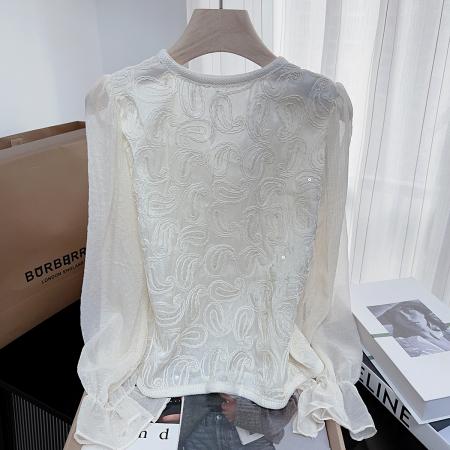 FA46598# 小香通勤气质春秋长袖衬衫女新款高级感提花小众短款上衣