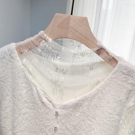 FA46600# 秋冬加绒加厚蕾丝外穿内搭打底衫温柔假两件百搭长袖衬衫女