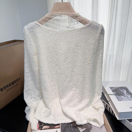 FA46600# 秋冬加绒加厚蕾丝外穿内搭打底衫温柔假两件百搭长袖衬衫女