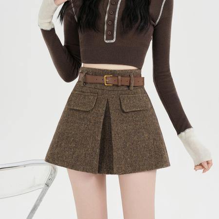 FA46607# 百搭显瘦网红呢料A字阔腿裙裤短款