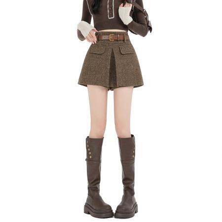 FA46607# 百搭显瘦网红呢料A字阔腿裙裤短款