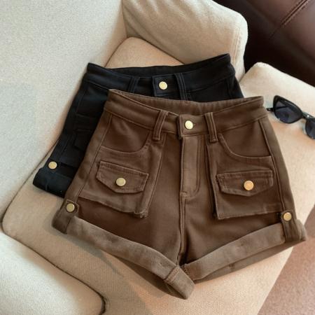 FA46608# 秋冬复古高腰工装加绒短裤