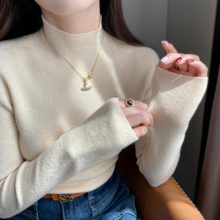 FA46622# 灰色半高领打底衫女内搭无缝一体毛衣秋冬新款软糯针织上衣