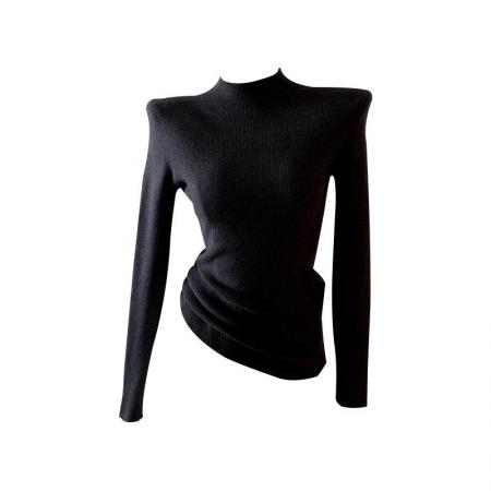 FA46622# 灰色半高领打底衫女内搭无缝一体毛衣秋冬新款软糯针织上衣