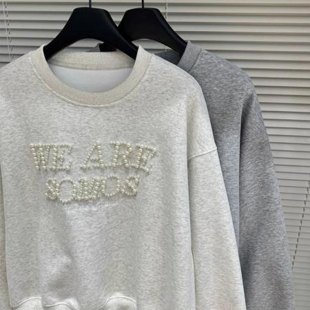 FA46623# 原版质量早春新款宽松韩系花边拼接假两件重工钉珠圆领卫衣女