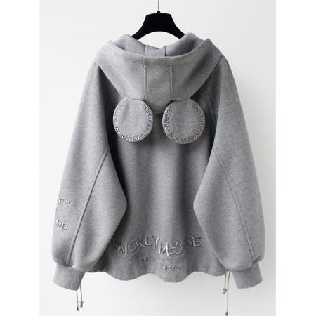 FA46624# 华棉复贝贝绒秋冬新款加绒加厚连帽开衫女卫衣宽松中长款上衣外套