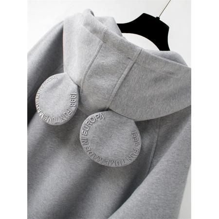 FA46624# 华棉复贝贝绒秋冬新款加绒加厚连帽开衫女卫衣宽松中长款上衣外套