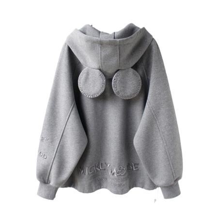 FA46624# 华棉复贝贝绒秋冬新款加绒加厚连帽开衫女卫衣宽松中长款上衣外套