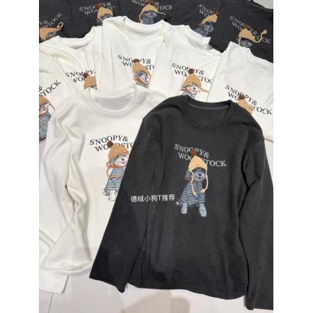 FA46654# 重工艺德绒保暖长袖T恤女打底衫女25冬宽松上衣女