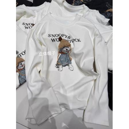 FA46654# 重工艺德绒保暖长袖T恤女打底衫女25冬宽松上衣女