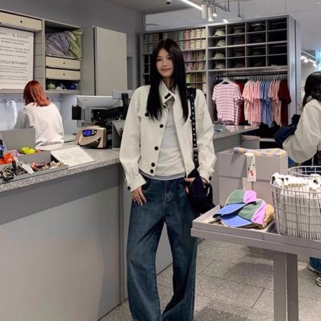 FA46665# 美式复古工装单排扣撞色立领外套女秋季新款百搭宽松休闲夹克潮 服裝批發女裝批發服飾貨源