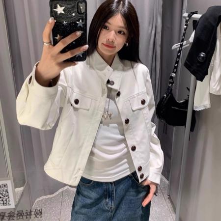 FA46665# 美式复古工装单排扣撞色立领外套女秋季新款百搭宽松休闲夹克潮 服裝批發女裝批發服飾貨源