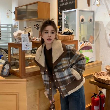 FA46727# 短款撞色夹棉加厚小香风外套女秋冬装新款韩系小个子保暖上衣 服裝批發女裝批發服飾貨源