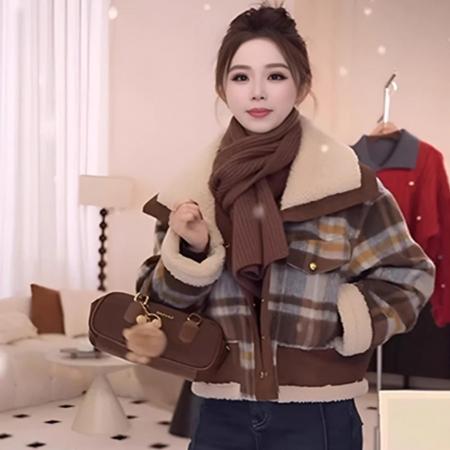 FA46727# 短款撞色夹棉加厚小香风外套女秋冬装新款韩系小个子保暖上衣 服裝批發女裝批發服飾貨源