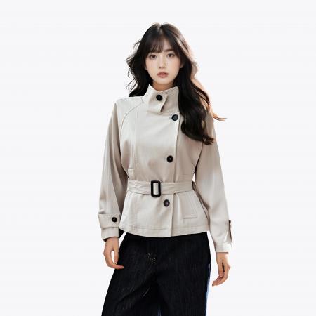 FA46742# 复古长袖立领短款风衣女秋季新款高级感气质显瘦收腰外套上衣 服裝批發女裝批發服飾貨源