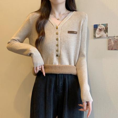 FA46758# 胖MM大码秋冬加绒加厚一体绒贴标毛衣显瘦针织打底衫 服裝批發女裝批發服飾貨源